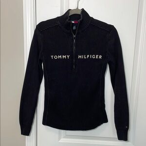 Tommy Hilfiger Women's Black Pullover Top quarter zip spell out logo Y2K